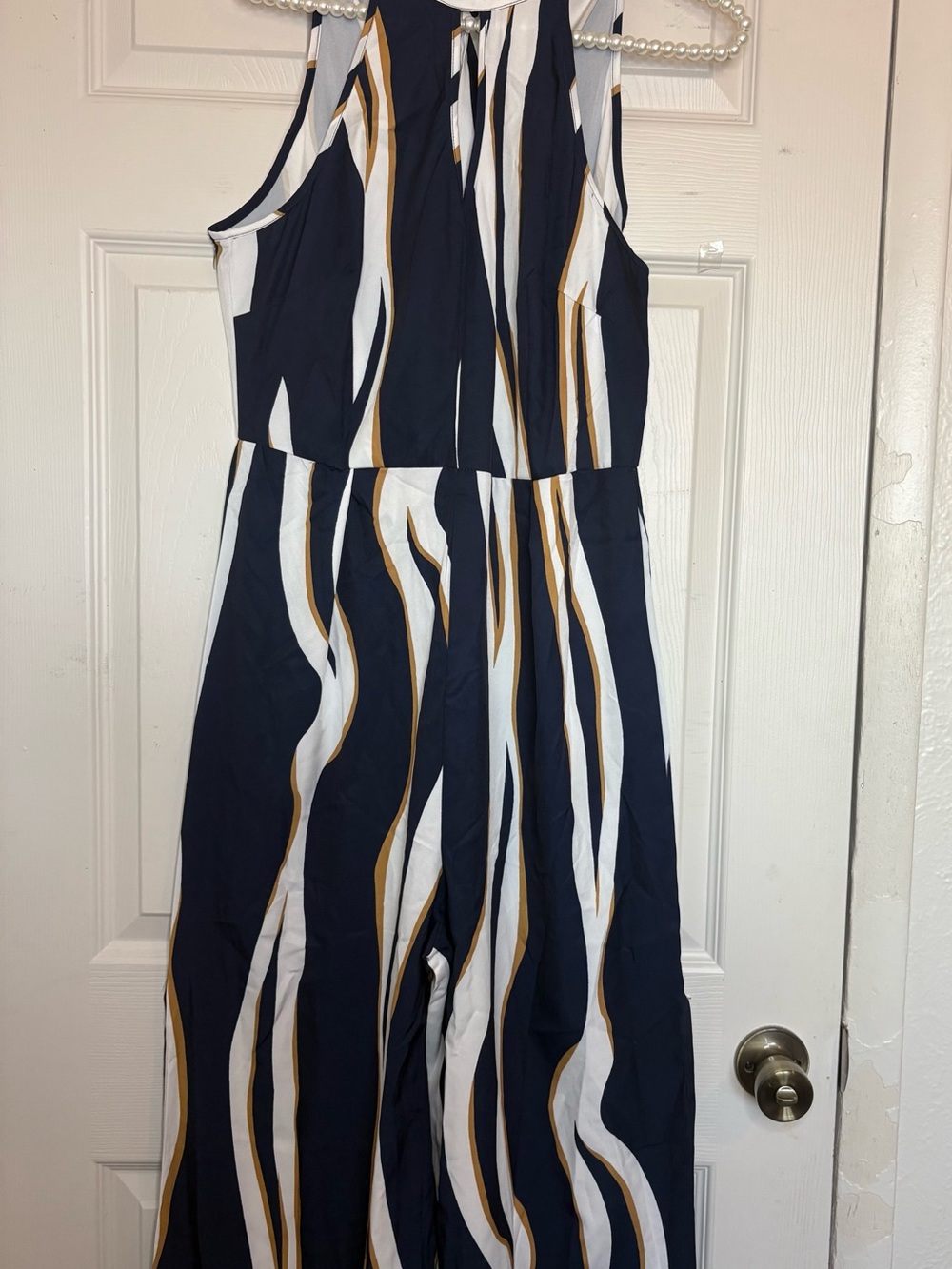 SHEIN Navy, White & Gold Wave-Stripe Sleeveless Maxi Dress